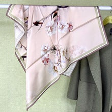 T011  Square silk flower print scarf