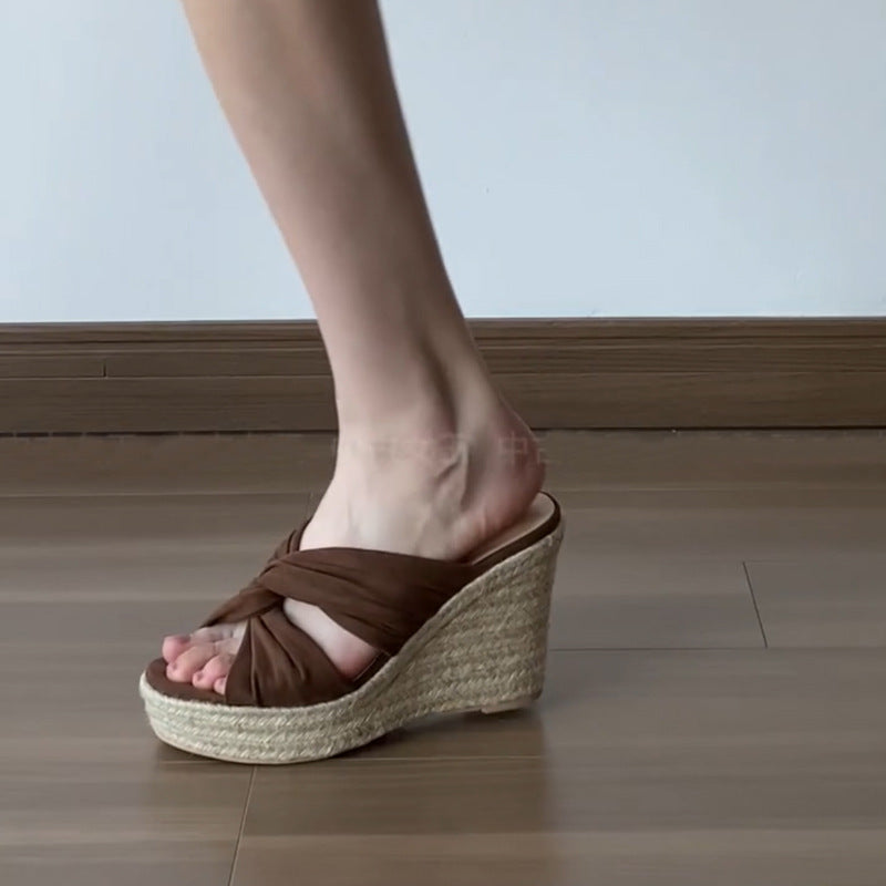 M378 summer fashion raffia wedge