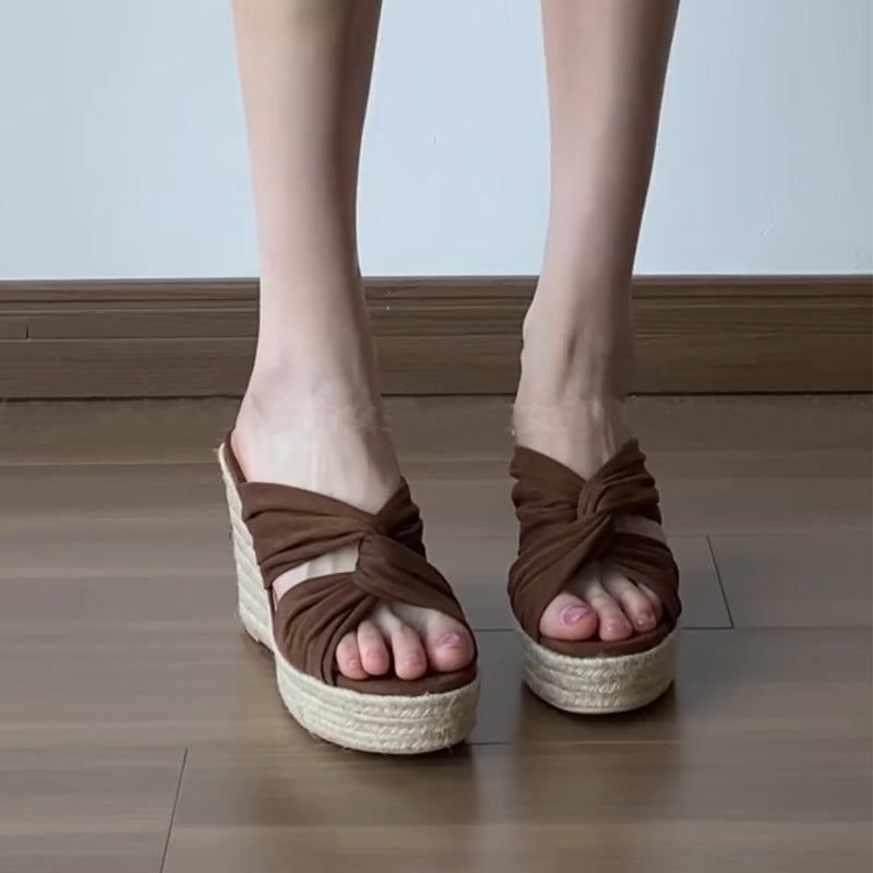 M378 summer fashion raffia wedge