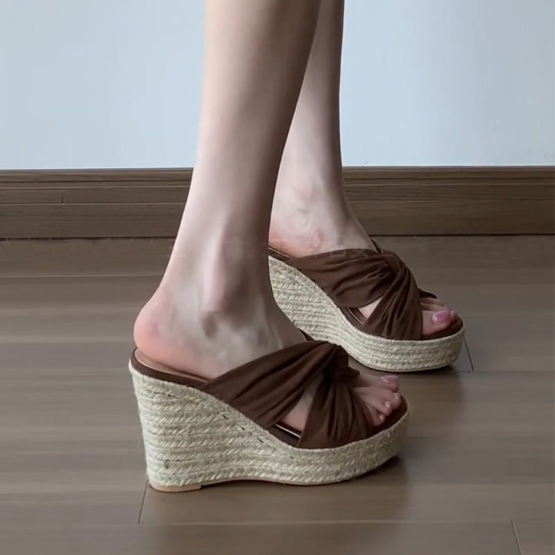 M378 summer fashion raffia wedge
