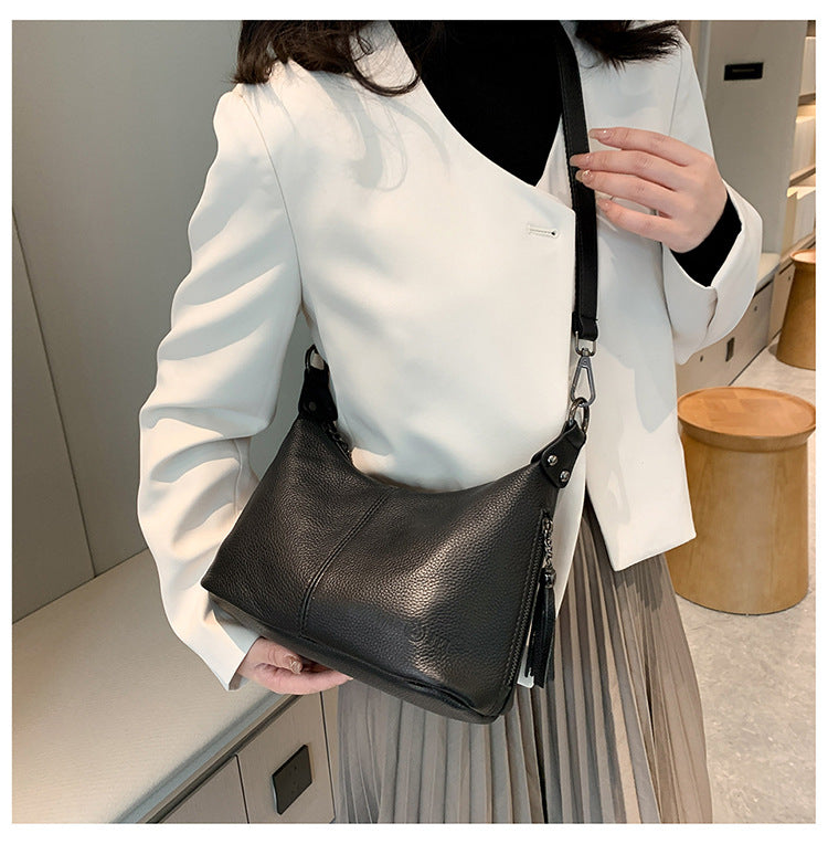 H110 Genuine leather vintage black handbag