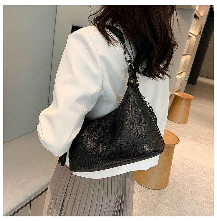 H110 Genuine leather vintage black handbag