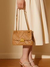 T004 Cowhide leather plaid flap chain bag